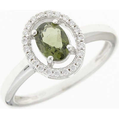 My Moldavite Stříbrný prsten s vltavínem a zirkony R01