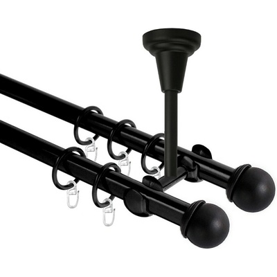 OK-GarnýžeCZ Garnýž kovová dvouřadá 19mm Todi double černá 250 cm do stropu / kroužky s háčkem