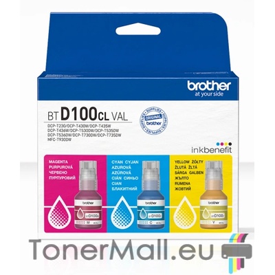 Brother Комплект 3 бутилки с мастило BROTHER BTD100CLVAL Cyan, Yellow, Magenta