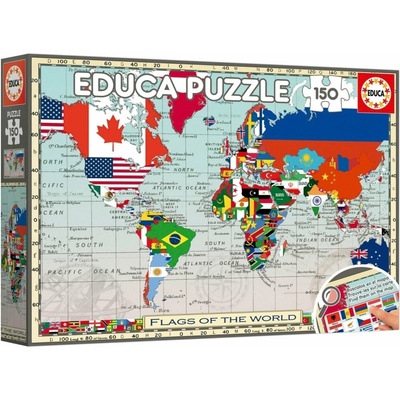 EDUCA Mapa světa s vlajkami 150 dílků