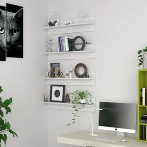 vidaXL Стенни рафтове, 4 бр, бели, 80x11, 5x18 см, инженерно дърво (807334)