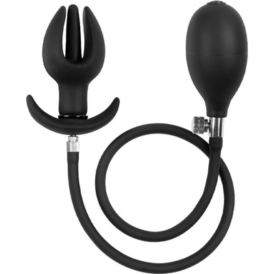 Rimba Latex Play Inflatable Anal Tulip-Shaped Plug with Pump Black
