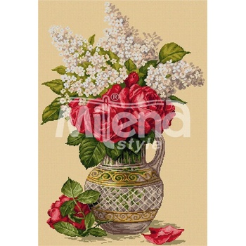 Milena Style Ваза с рози и люляк - гоблен със схема конци dmc 1: 4