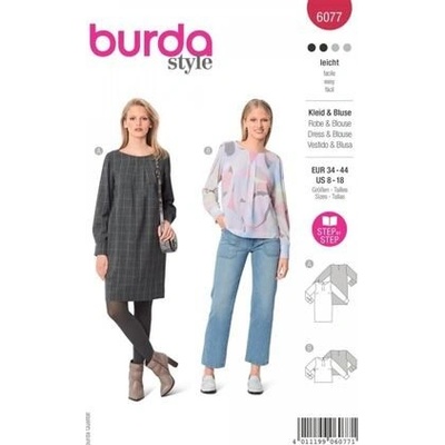 Střih Burda červený 6077 - balonové šaty, halenka – Sleviste.cz