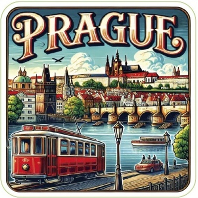 Samolepka ČR Prague s električkou 6 x 6 cm - farebná