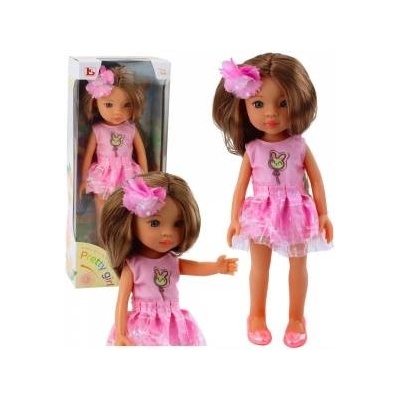 LEAN Toys Doll In Pink Dress Long Brown Hair Hairpin Flower
