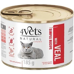 4Vets NATURAL 4Vets Котка Натурална Простата Рецепта с Телешко 185 г