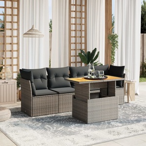 vidaXL Градински комплект с възглавници, 5 части, сив полиратан (3270668)
