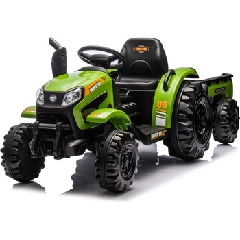 ROLLZONE Акумулаторен Детски Трактор с Ремарке - 12V | Двойно задвижване | Музикален модул | Дистанционно управление | LED осветление, Зелен (ZP1009B-green)