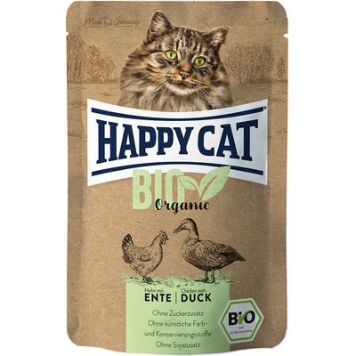 Happy Cat 6x85г Bio Happy Cat, в паучове консервирана храна за котки, с био пиле