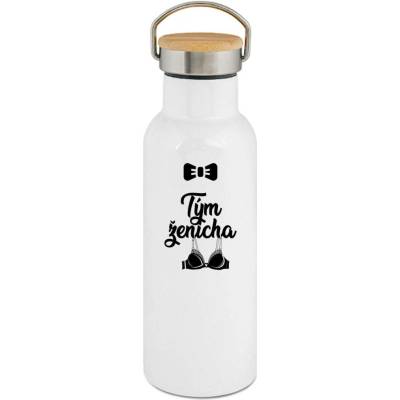123TRIKO termoska Tým nejlepšího ženicha. Podprsenka, černý tisk 500 ml