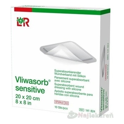 Vliwasorb Sensitive Krytie Na Rany 20 x 20 Cm superabsorpčné, sterilné, so silikónom, 10 ks