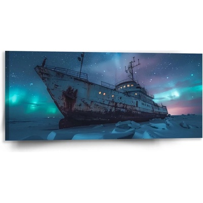 Sablio Obraz Vrak lode pri polárnej žiare - 110x50 cm