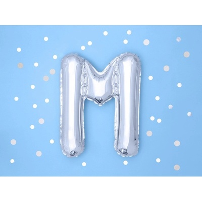 PARTYDECO Balón foliový písmeno M 35 cm stříbrný NELZE PLNIT HELIEM
