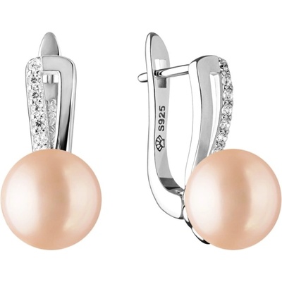 Gaura Pearls stříbrné s růžovou perlou a zirkony Jade SK21233EL/P růžová