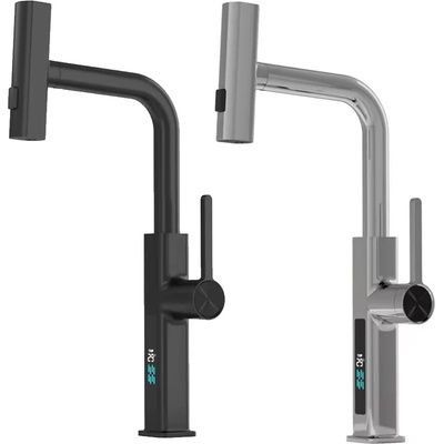 Смарт кухненски смесител с издърпващ се чучур, 3 вида струя и дигитален дисплей, стоящ vs-0354 (vs-0354)