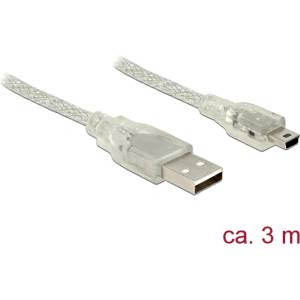 Delock Кабел Delock USB 2.0 с конектор тип A и конектор USB 2.0 Mini-B, 3 м, прозрачен