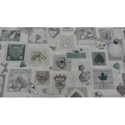 Dekoračná látka SRDCE SHABBY zelená šírka 140cm
