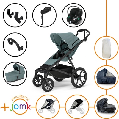 Thule Set 11v1 Urban Glide 4-wheel Mid blue 2024 +vanička Mid blue+JOMK príslušenstvo+autosedačka Cybex+ISOFIX základňa+adaptéry