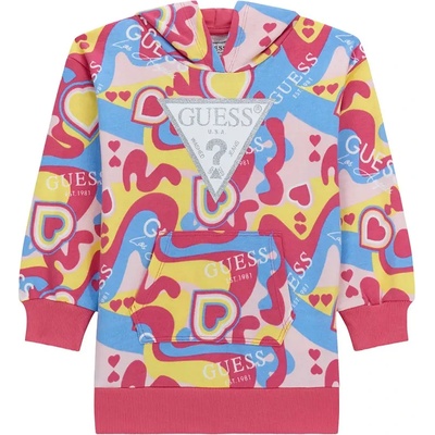 Guess Многоцветна спортна рокля за мини момиче с качулка, джобове и сребристо лого Guess