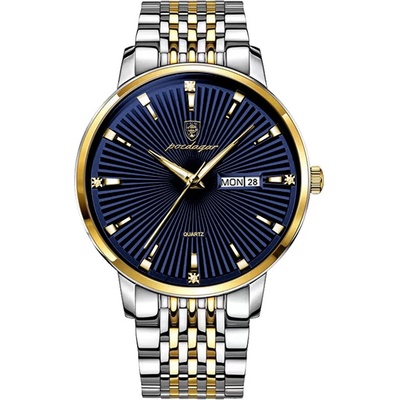 Poedagar Мъжки часовник Poedagar CS1411, неръждаема стомана, сребристо-златист, син циферблат (CS1411)