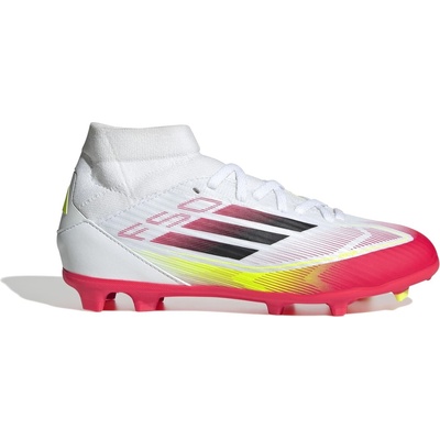 adidas Юношески футболни бутонки Adidas F50 League Mid Junior Firm Ground Football Boots - White/Red