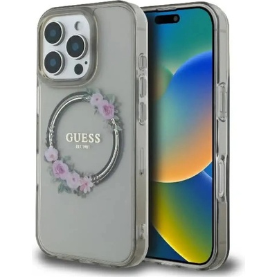 GUESS GUHMP16XHFWFCK iPhone 16 Pro Max 6.9" черен/черен твърд калъф IML Flowers Wreath MagSafe (3666339346379)