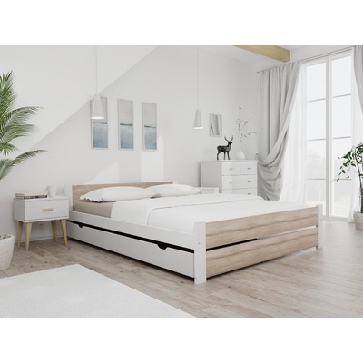 Textilomanie Ikaros Double biela / dub sonoma s latkovým roštom s matrací Coco Maxi 23 cm
