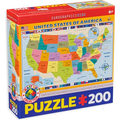EUROGRAPHICS Пъзел Eurographics от 200 части - Карта на САЩ (62000651)