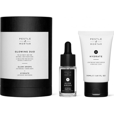 Pestle & Mortar Glowing Duo sada samoopalovací pleťové sérum Glow Drops 15 ml + hydratační pleťový krém Hydrate Lightweight Moisturiser 30 ml pro ženy