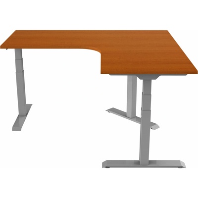 Delso Rohový výškovo nastaviteľný stôl Shaper 130 x 160 cm ľavý, čerešňa / sivá