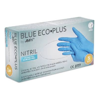 Rukavice nitrilové AMPri Blue Eco Plus, 100 ks, modré, nepudrované Rozměr: S