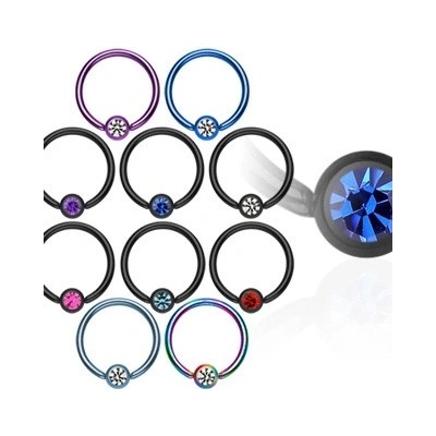 Šperky eshop piercing kroužek s kuličkou z anodizovaného titanu se zirkonem C10.5 světlemodrá čirá
