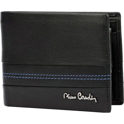Pierre Cardin Jednoduchá pánska kožená peňaženka s modrým prešitím