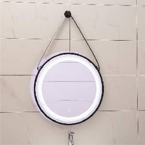 Inter Ceramic LED oгледало за баня, кръгло с черен кант и декоративна каишка, Ф60 см (ICL 1398)