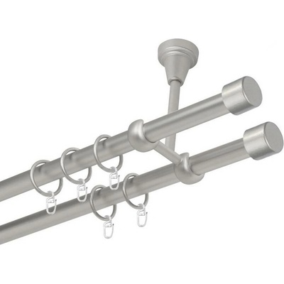 OK-GarnýžeCZ Garnýž kovová dvouřadá 16mm Pullo double satina 430 cm do stěny / kroužky s háčkem