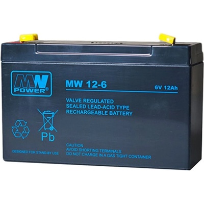 MW Акумулаторна батерия MW 12-6/MW 12-6L, 6V, 12Ah, AGM, F1/F2 конектори (MW 12-6 / MW 12-6L)