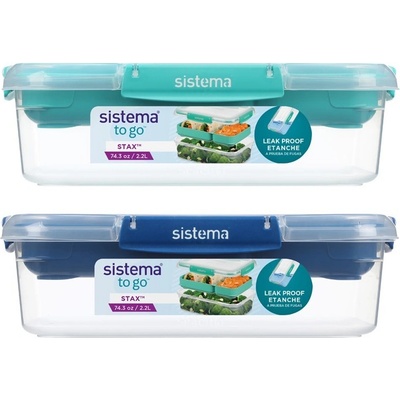 Sistema To Go Stax Škatuľky na potraviny s oddelenými komorami 2,2 l zelená modrá
