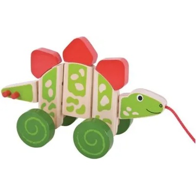Bigjigs Toys - Дървена играчка за дърпане - Динозавър (BB112)