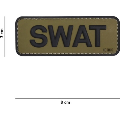 Gumová nášivka 101 Inc nápis SWAT - olivová