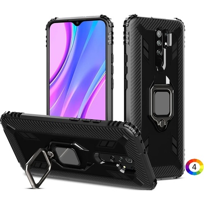 Xiaomi Redmi 9 Удароустойчив Carbon Fiber/ Finger Ring Калъф и Протектор