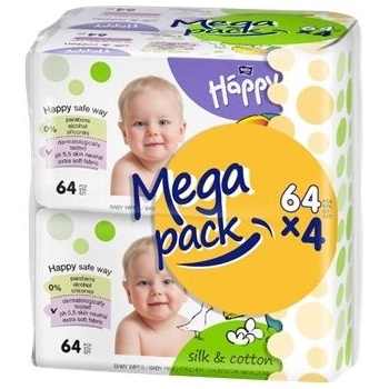 Bella Happy Baby čistiace utierky Hodváb a Bavlna 4 x 64 ks