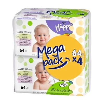 Bella Happy Baby čistiace utierky Hodváb a Bavlna 4 x 64 ks