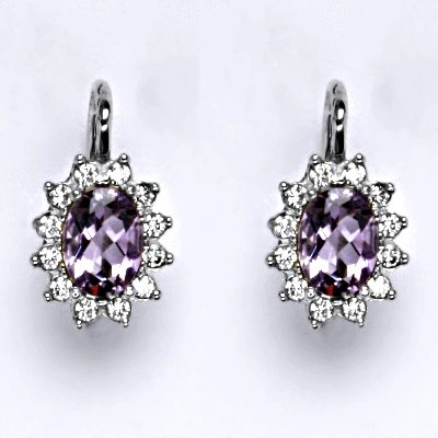 Čištín Zlaté náušnice Kate, přírodní ametyst světlý, bílé i žluté zlato, náušnice ze zlata, šperky s ametystem, NK 1480