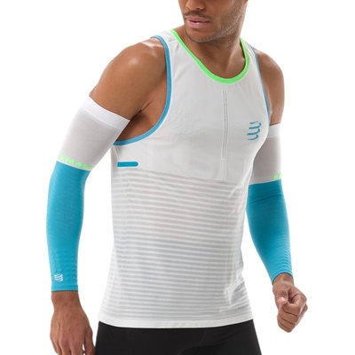 Compressport PRO RACING SINGLET M Biela Modrá svetlo zelená
