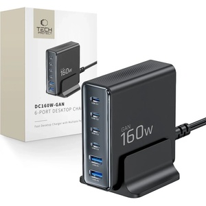Tech-Protect dc160w-gan 6-портово настолно зарядно pd 160w / qc3.0 черно (5906302335695)