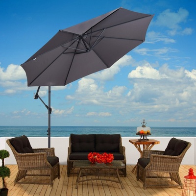 Zahradní slunečník s boční nohou a klikou 300 cm GOLETO GL1800R šedý