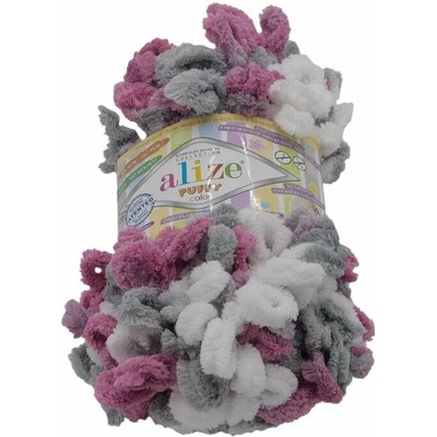 Příze Puffy color 100g 6070 bílá, šedá, tmavě růžová