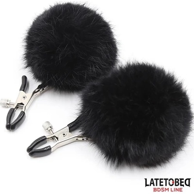Latetobed Щипки за зърна с пухкави черни топчета Fur Ball Clamps