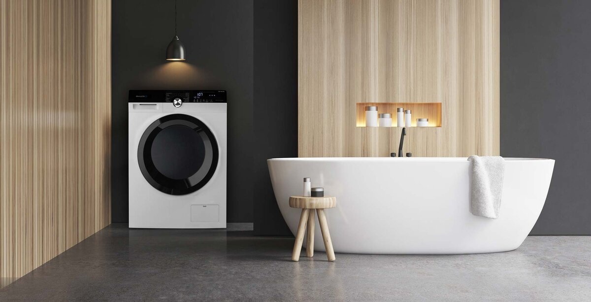 Pračky a sušičky Philco jsou zárukou spolehlivosti Spotřebič Philco v moderní designové koupelně